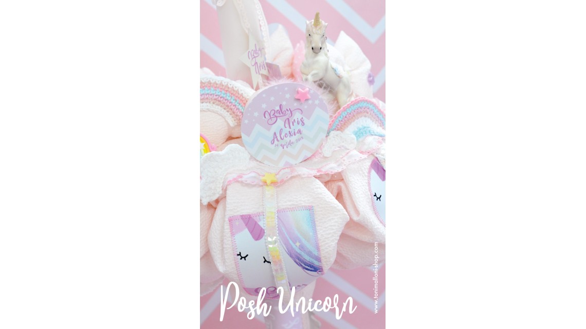 Lumanare botez cu unicorn si curcubee crosetate, 65x4 cm, Posh Unicorns  2